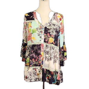 Lula Soul patchwork tunic top size S